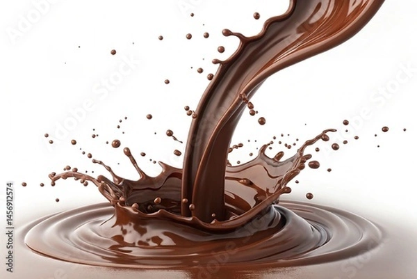 Fototapeta Chocolate swirl isolated Realistic splash of hot chocolate 3d render Liquid Chocolate Spray on white background