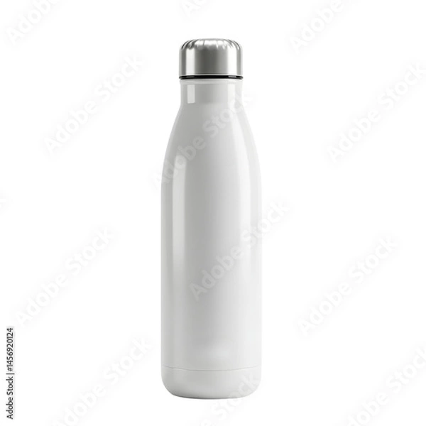 Fototapeta A simple studio shot of a reusable water bottle with a silver lid against a plain background scene on transparent background