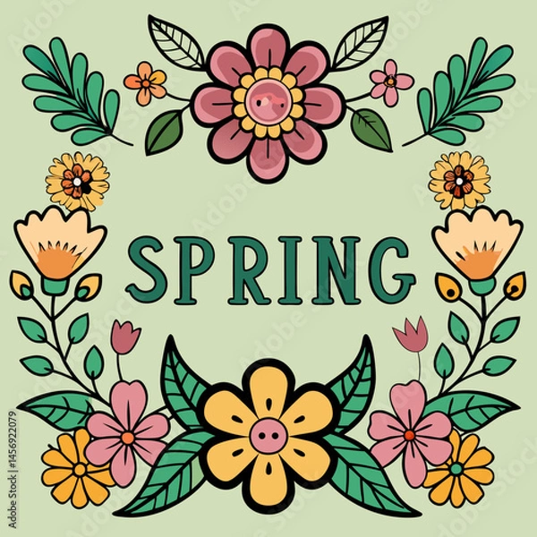 Obraz Elegant Vector Border with Symmetrical Spring Flowers