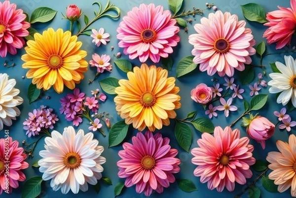 Fototapeta Subtle floral motif arranged in a repeating square grid , background, illustration