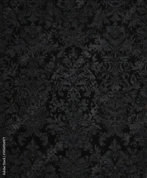 Obraz Seamless black gothic wallpaper; ornate floral damask pattern , black, repeating