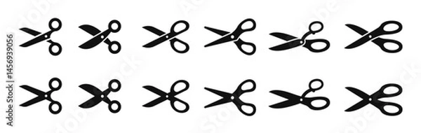 Obraz Scissors icon design, Simple scissor silhouettes in different styles, clippers icon set