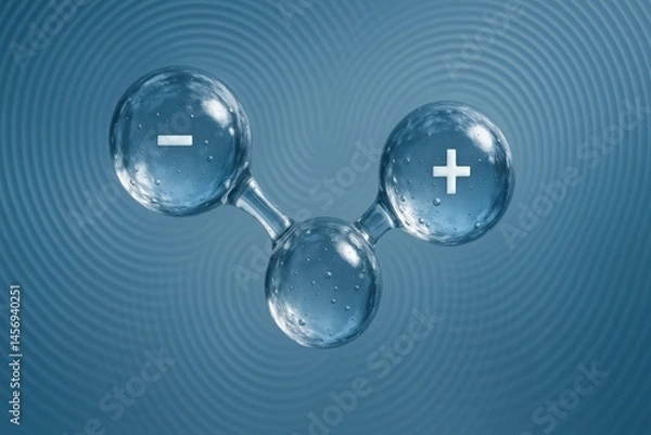 Fototapeta molecule bonding micro concept. Molecular structure with positive and negative charges in bubbles.