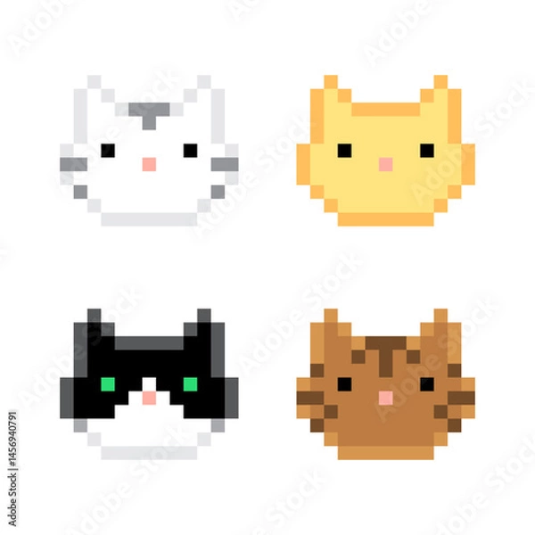 Fototapeta Cute Pixel Cats. Set of Isolated Vector Illustrations
