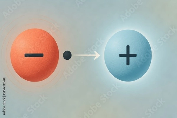 Obraz molecule bonding micro concept. Illustration of positive and negative charges interacting visually.