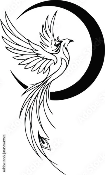 Fototapeta Origami-Style Phoenix Tattoo with Geometric Minimal Vector Lines