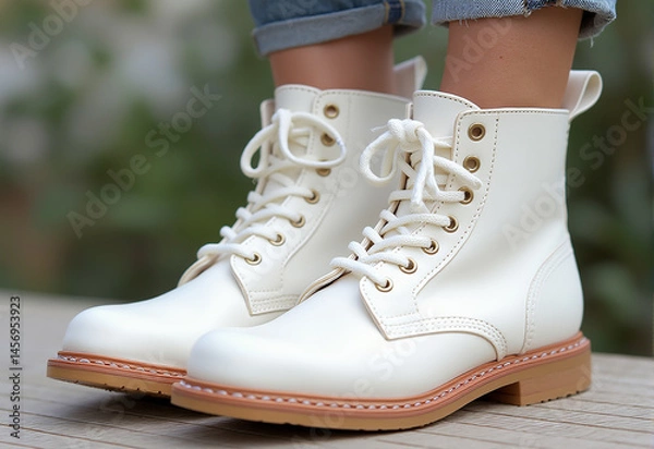Fototapeta Pair of high top white walking sneakers, empty copy space. Running, active lifestyle and fashionable sports shoes concept. illustrations, generative AI