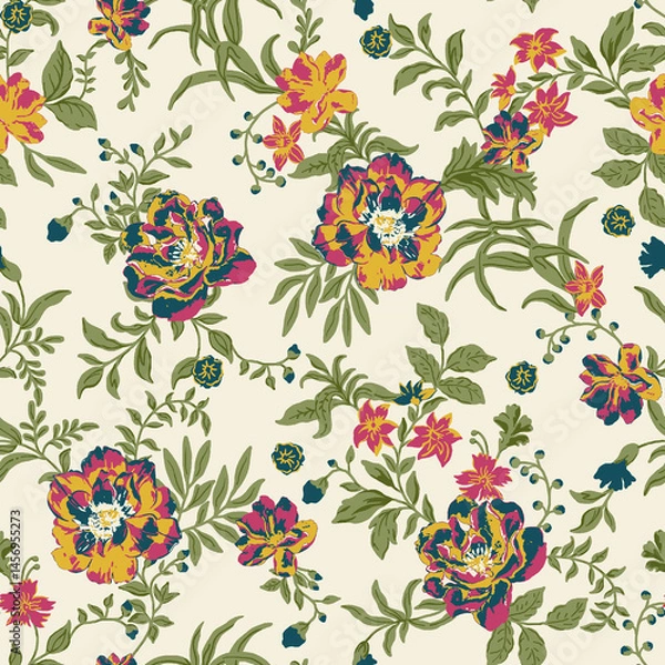 Fototapeta seamless pattern with multicolor flowers