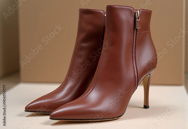 Fototapeta Brown women boots on feet.generative ai