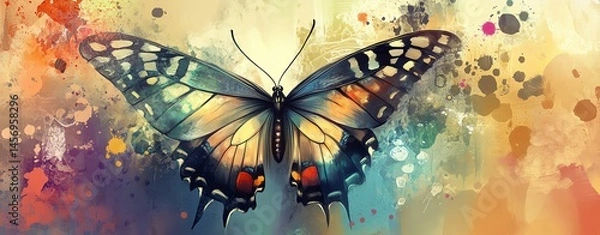 Fototapeta sketchbook drawing soft blend traditional pastel look butterfly Colorful butterfly on a vibrant abstract background.