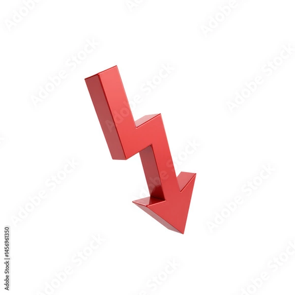 Fototapeta Falling Red Candlestick Chart with Downward Arrow and X-Axis Line Floating 3D