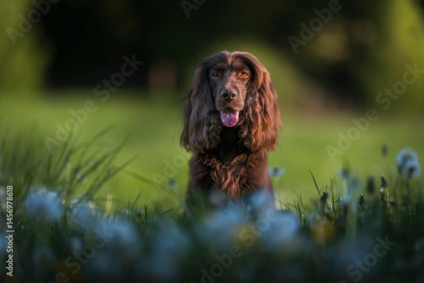 Fototapeta English Cocker Spaniel in a spring park