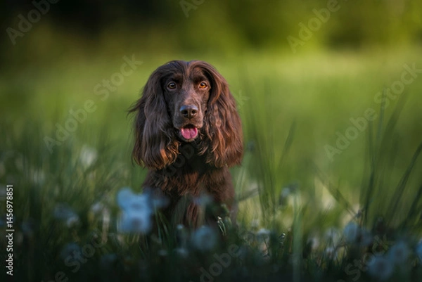 Fototapeta English Cocker Spaniel in a spring park