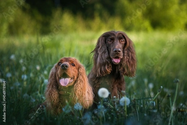 Fototapeta English Cocker Spaniel in a spring park
