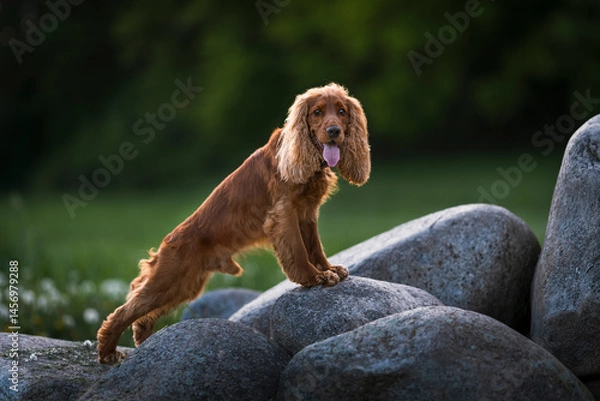 Fototapeta English Cocker Spaniel in a spring park