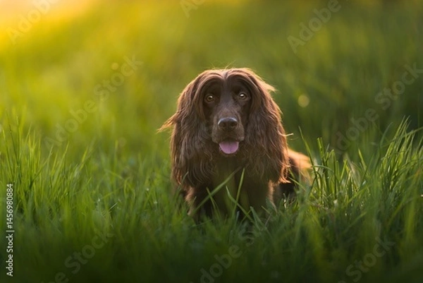 Fototapeta English Cocker Spaniel in a spring park