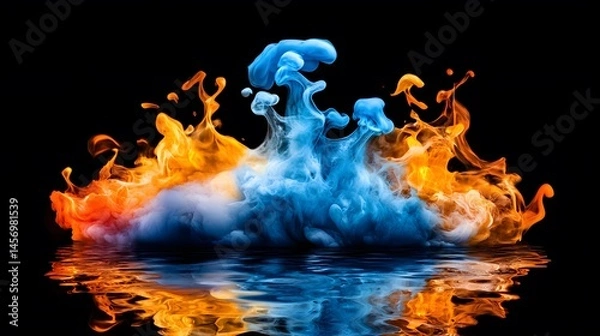 Fototapeta Abstract Fire and Ice Ink Swirl Reflection