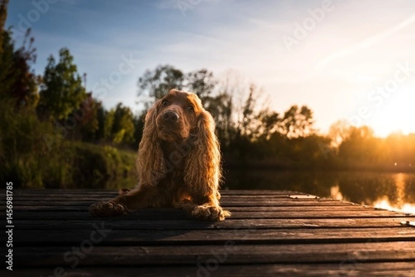 Fototapeta English Cocker Spaniel in a spring park