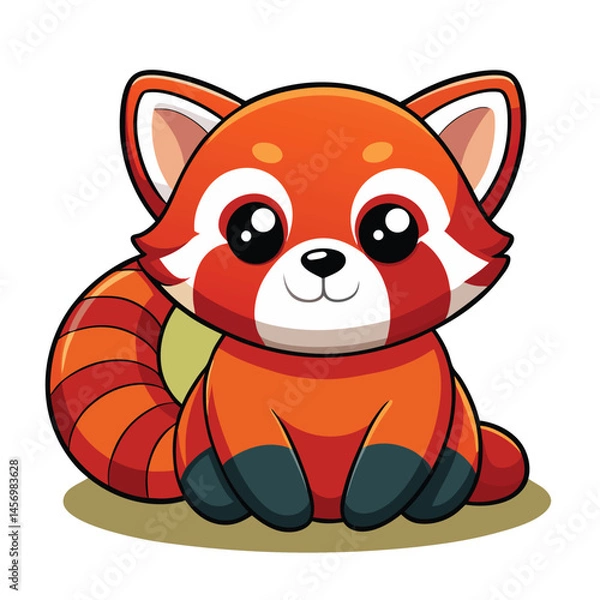 Obraz Cute Cartoon Red Panda Sitting on a Light Beige Background