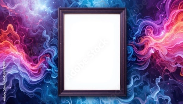Fototapeta Empty picture frame against a vibrant abstract background.
