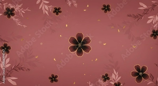 Obraz Dark Red Flowers and Gold Accents