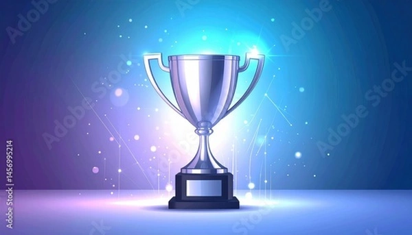 Obraz Gleaming silver trophy cup on a glowing, futuristic background, symbolizing achievement, victory, and celebration.