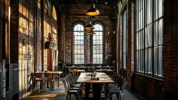 Fototapeta Interior View Of An Industrial Style Dining Room Space