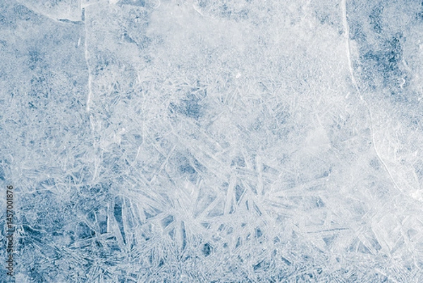 Fototapeta Ice texture crystal, blue tones background. Textured, cold, frosty surface of ice. with cracks