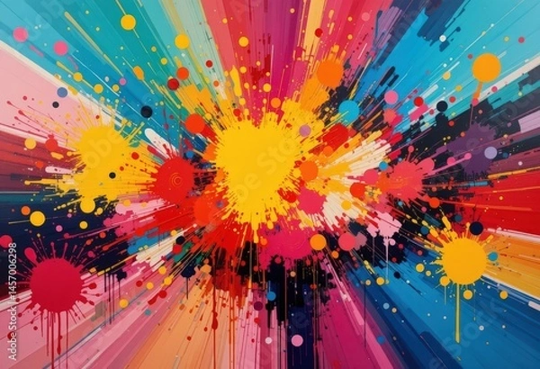 Fototapeta Bright colors explode across a canvas in an energetic and vibrant display of abstract art during a contemporary art exhibit