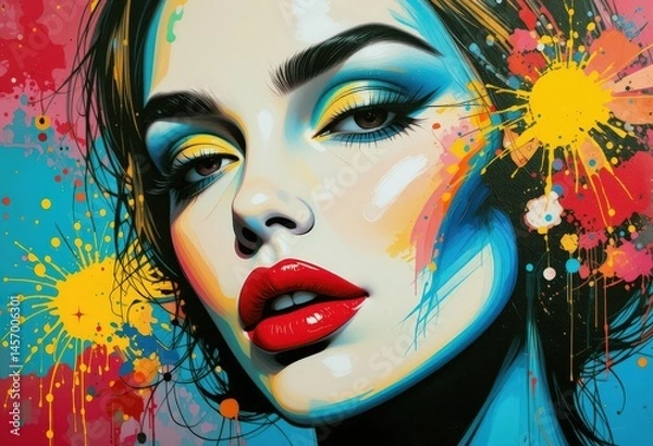 Fototapeta Vibrant expressions of youth captured in a striking modern art portrayal of a woman's beauty and allure