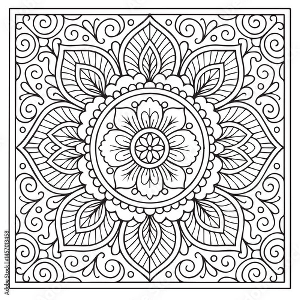 Fototapeta Intricate Mandala Design: A mesmerizing mandala illustration with a detailed intricate design composed of symmetrical patterns, perfect for adult coloring books, meditation.