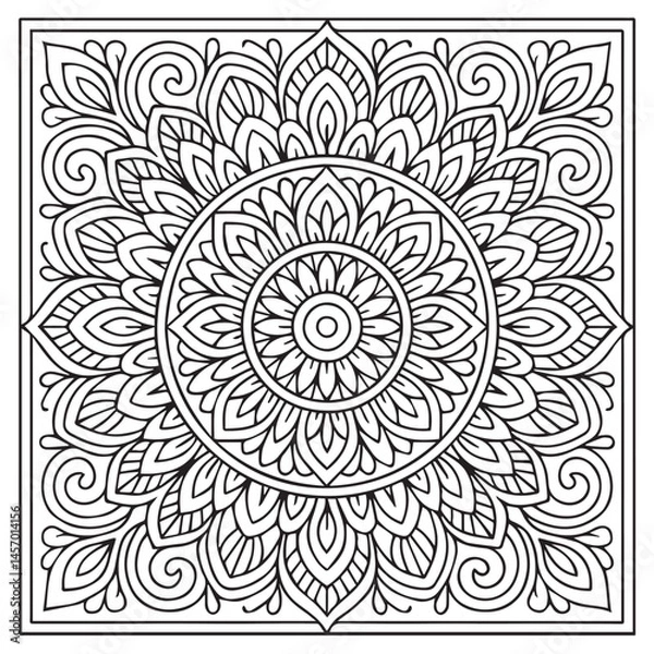 Fototapeta Intricate Mandala Design: A mesmerizing mandala illustration with a detailed intricate design composed of symmetrical patterns, perfect for adult coloring books, meditation.