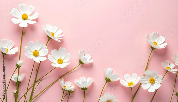 Obraz illustration of white jasmine flowers scattered on a pink background