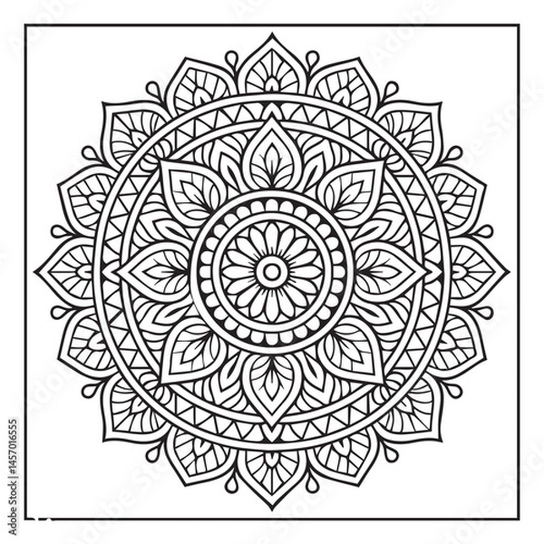 Fototapeta Intricate Mandala Design: A mesmerizing mandala illustration with a detailed intricate design composed of symmetrical patterns, perfect for adult coloring books, meditation.