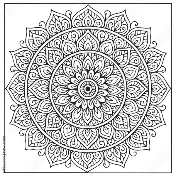 Fototapeta Intricate Mandala Design: A mesmerizing mandala illustration with a detailed intricate design composed of symmetrical patterns, perfect for adult coloring books, meditation.