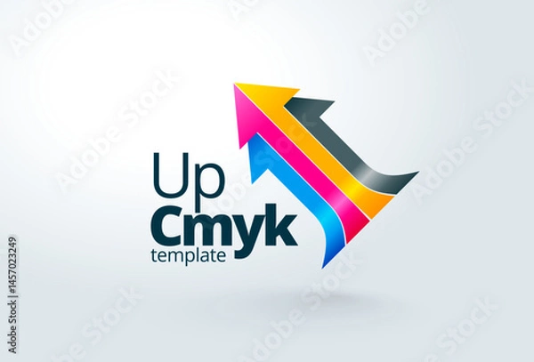 Obraz Up Print. Printing logo. Cmyk Arrows actoins. Template design vector. White background