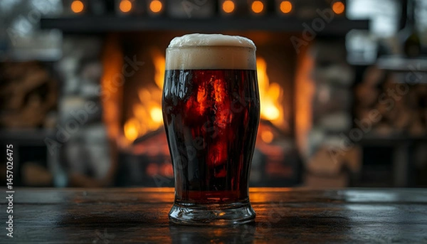 Obraz Dark Beer by a Fireplace