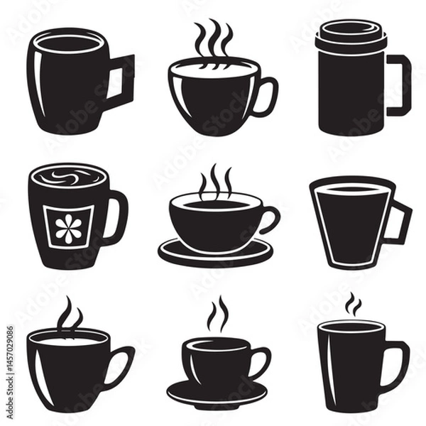 Fototapeta set of black vector various Coffee Mug Silhouette Design Vector Illustration