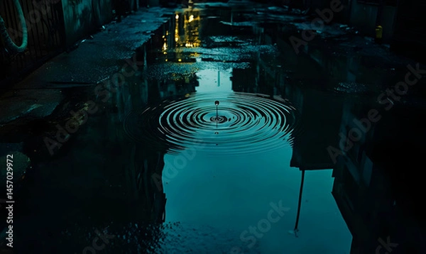 Obraz Dark Blue City Night Puddle Reflection