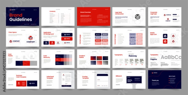 Fototapeta brand guideline presentation template, brand manual design, brand guide template, brand style guide presentation 