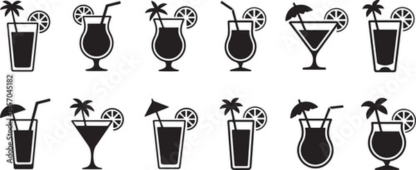 Fototapeta Refreshing Summer Cocktails Icon set vector on transparent background.