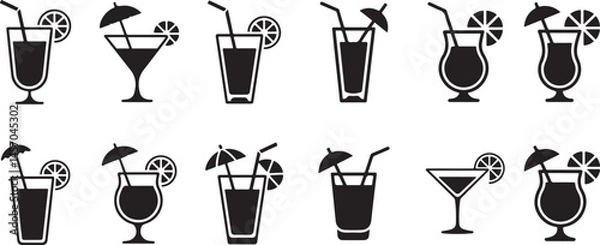 Fototapeta Refreshing Summer Cocktails Icon set vector on transparent background.