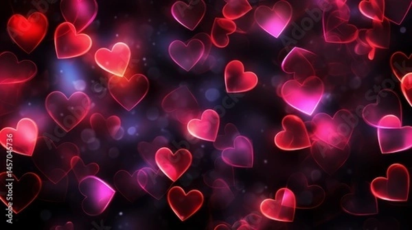 Obraz Valentines and Wedding day blinking background Animation 4k Heart Romantic Abstract Glow Particles Abstract Christmas hearts shape flowing, valentine day love relationship holiday. 3D Illustration