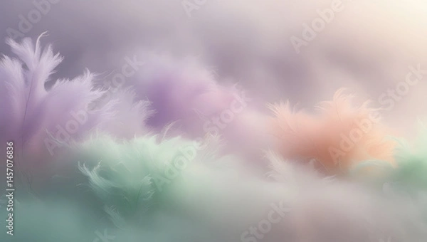 Fototapeta 4K abstract soft mist wallpaper, blurred light pastel colors, dreamy misty texture, very soft focus, subtle color blending, peaceful atmosphere, clean and minimal design