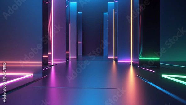 Fototapeta Bright colorful lines design a digital abstract 3d vector illustration with a vibrant rainbow glow texture against a dark backdrop
