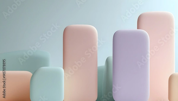 Fototapeta 4K subtle blurred color blocks wallpaper, soft muted pastel tones (peach, lilac, seafoam green), minimal abstract shapes, soft edges, dreamy and clean aesthetic, light soothing atmosphere for desktop