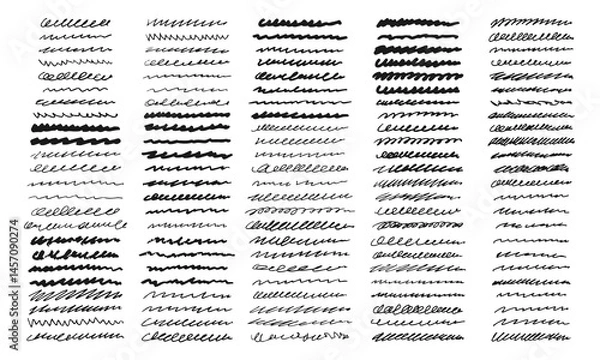 Fototapeta One hundred twenty wavy lines and random zigzags of various shapes and thicknesses. Doodles and squiggles. Vector set