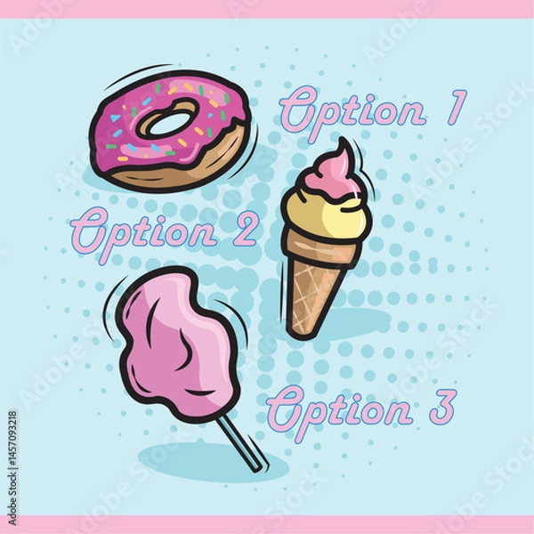 Fototapeta Dessert trio cartoon style. Vector