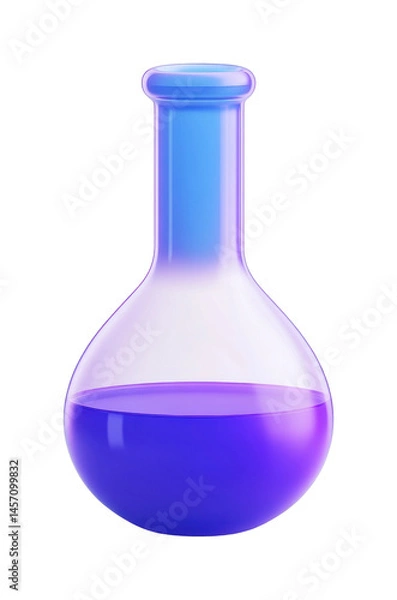 Obraz Transparent glass flask with purple liquid for scientific experimentation, cut out - stock png.