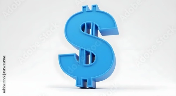 Fototapeta A vibrant blue dollar sign stands out against a simple white background.